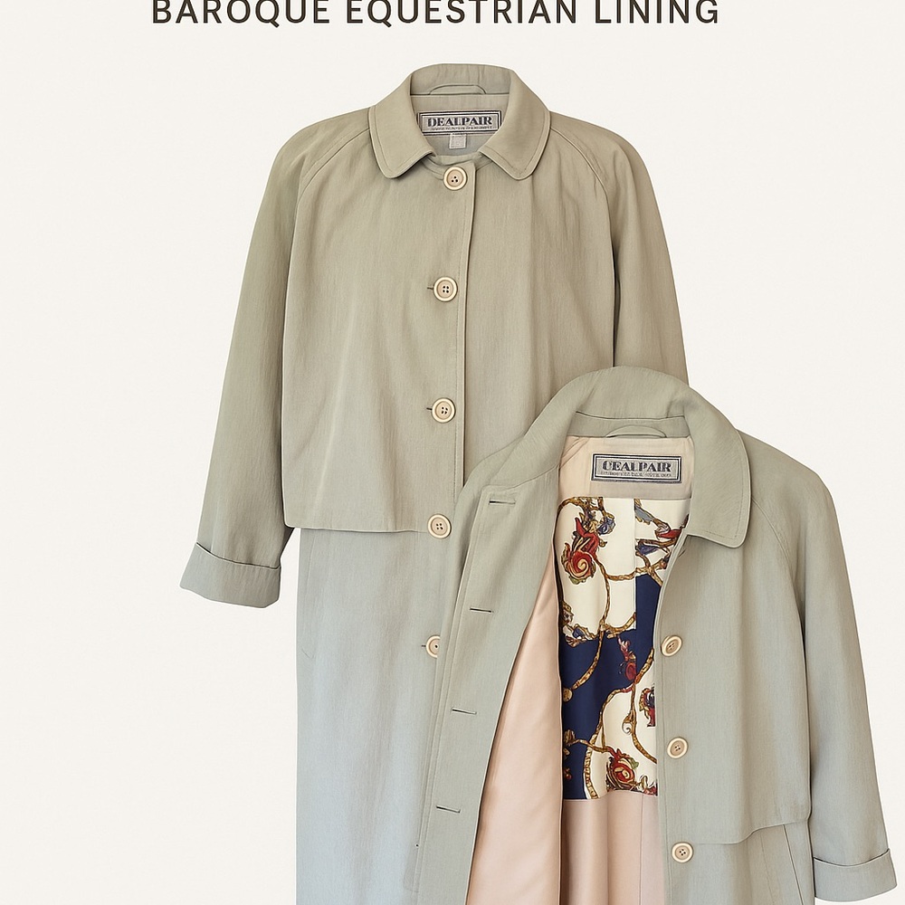 Braefair Trench Coat Baroque Equestrian Lining Light Sage Raincoat 80s RainCoat
